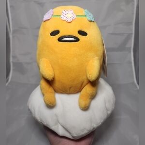 Brand New 10" Gudetama by Sanrio wearing Flower Crown Plush